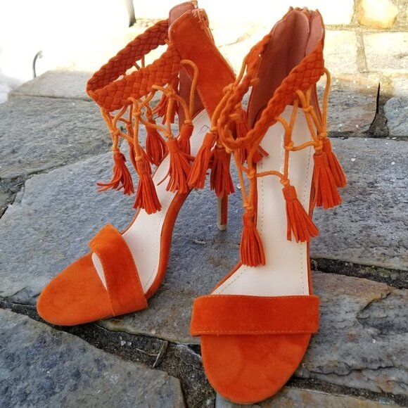 Boohoo Tassel Aztec Western Braided Heels Size 4 - Picture 1 of 8